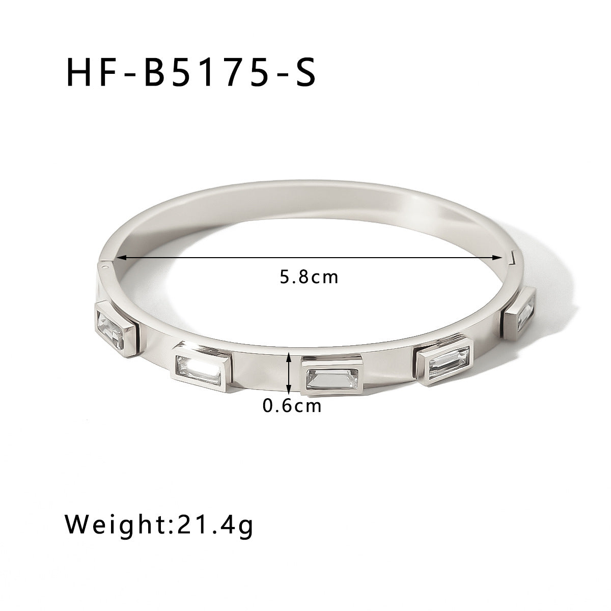 Minimalist Geometric Heart Square Diamond-Shaped Stainless Steel Plated White Gold Rhinestone Bracelet