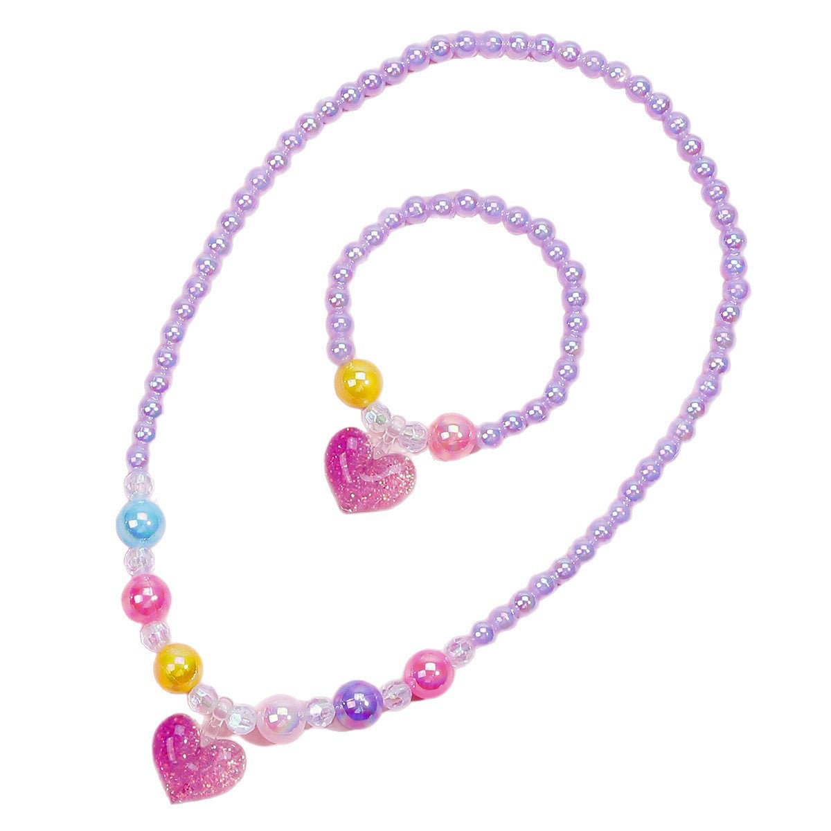 Graziosa collana in resina a forma di cuore per ragazze con catena di perle rotonde, set di gioielli per bambini stile principessa