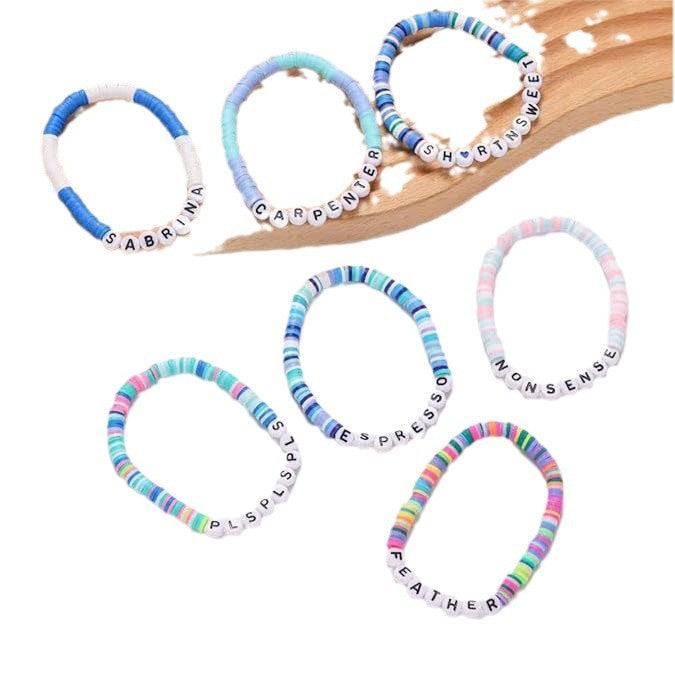 Sweet Geometric Letter Resin Bracelet with Pearl Inlay Unisex Handmade Jewelry