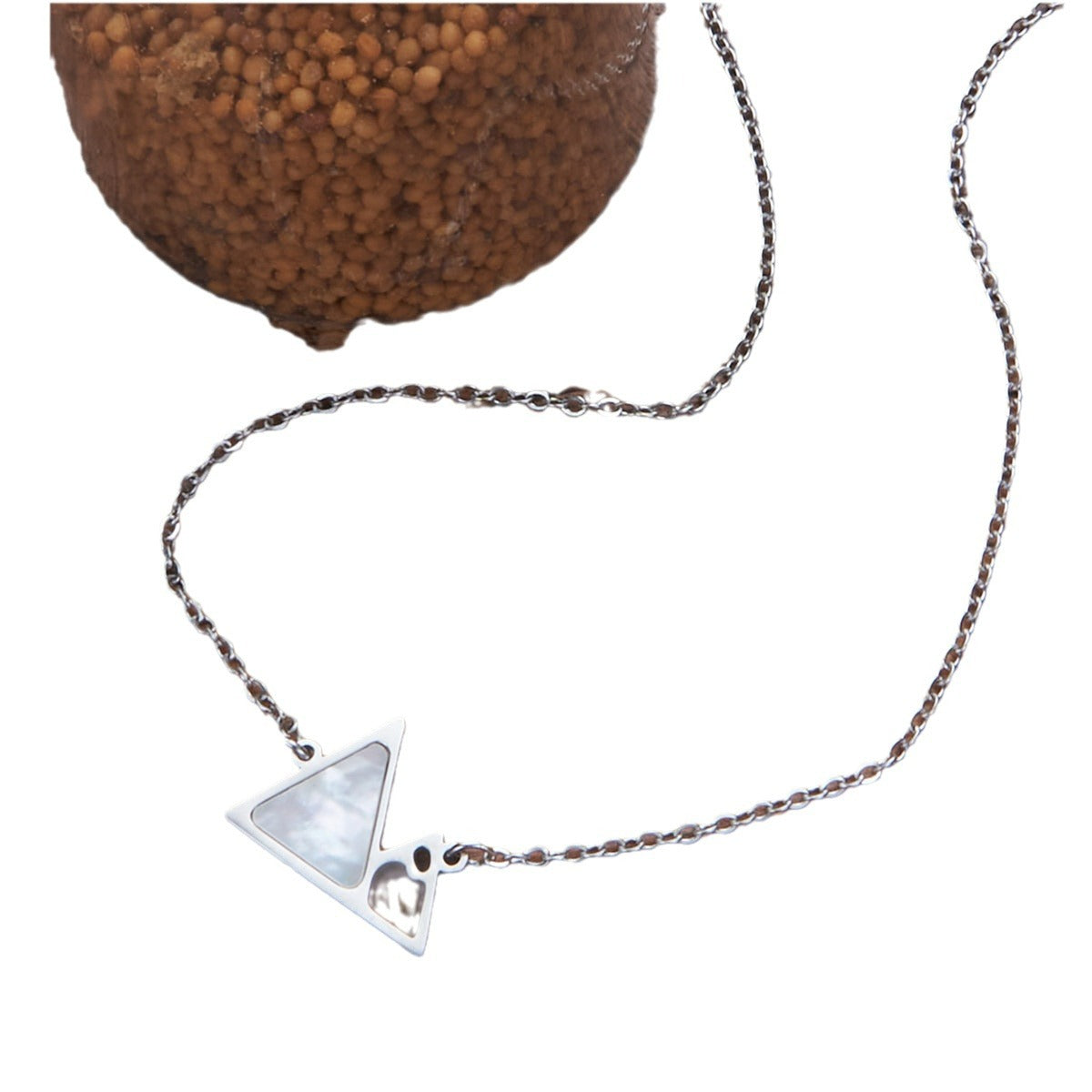 Minimalist Geometric Faith Turquoise and Shell Hill Mustard Seed Stainless Steel Necklace with Polished Titanium Steel Pendant