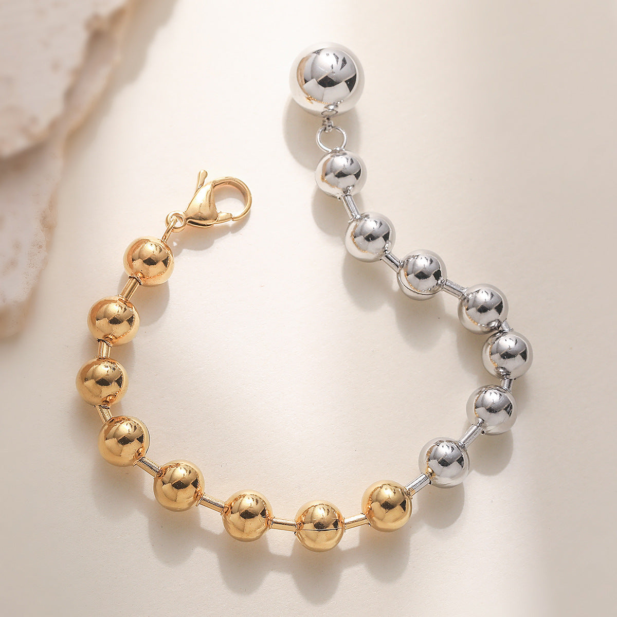 Minimalist 18K Gold Plated Geometric Ball Chain Bracelet for Women