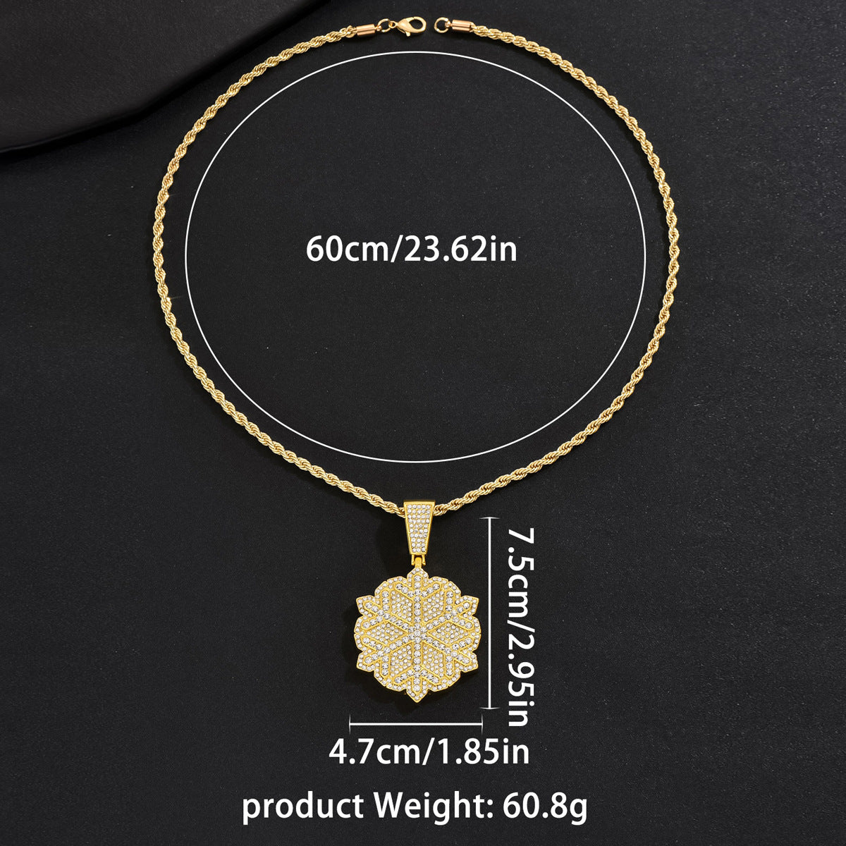 Collar con colgante de aleación con forma de copo de nieve estilo hip hop con incrustaciones de diamantes de imitación para mujer