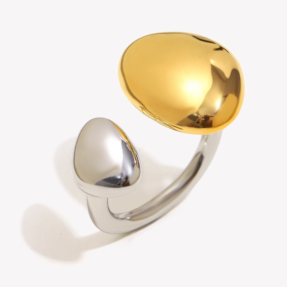 Minimalist Geometric Stainless Steel Ring with 18K Gold Plating for Women, Asymmetrical Open Band Design