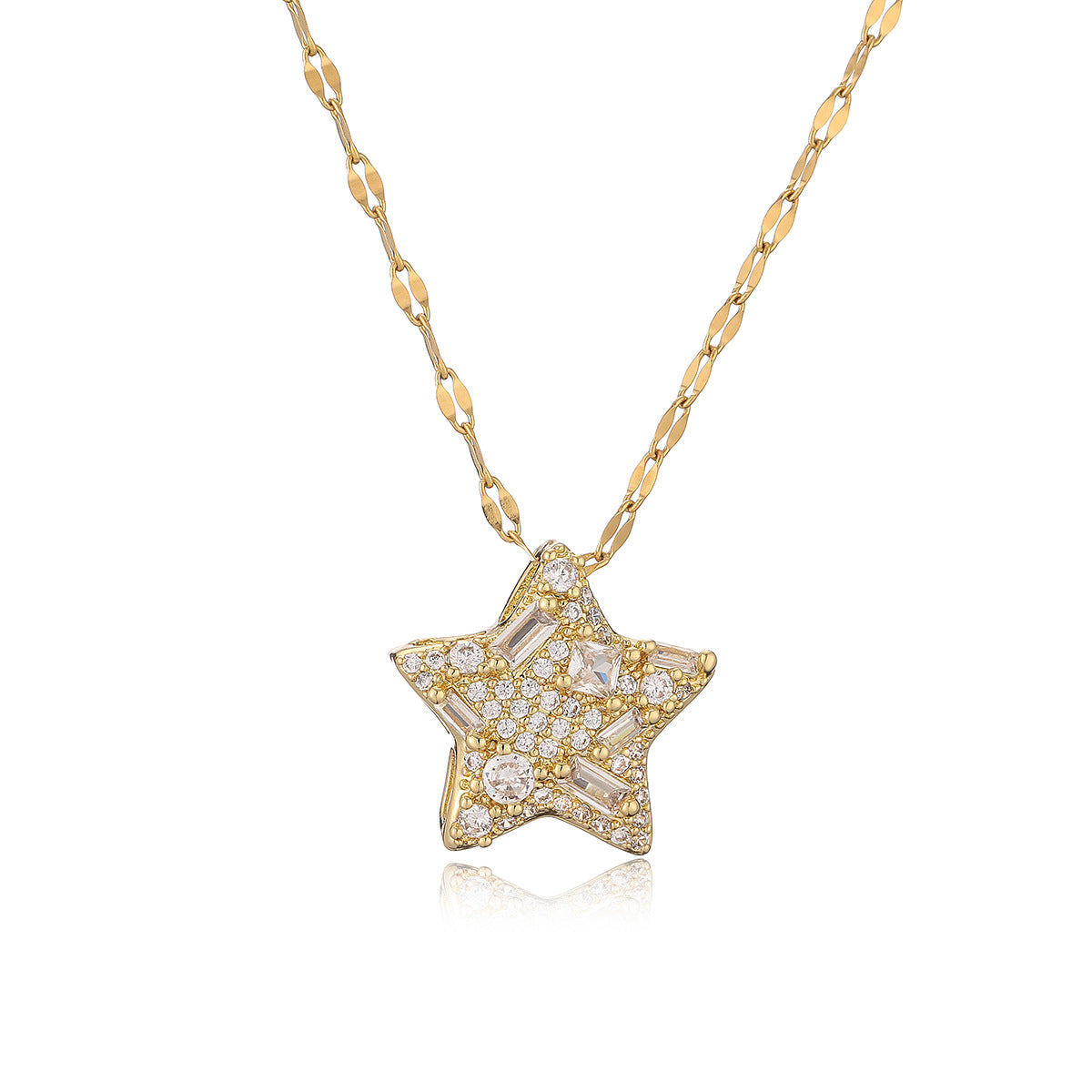 Collana Pendente Minimalista Cuore e Stella da Donna in Rame Placcato Oro Vero, Catena con Ciondolo a Forma Geometrica
