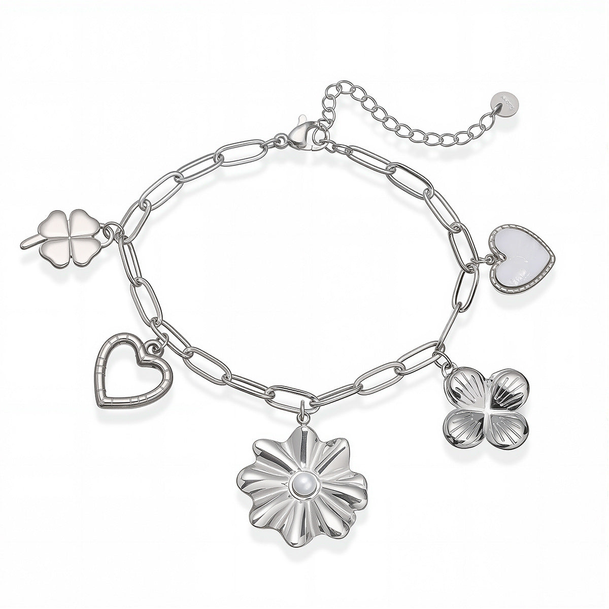 Elegant 18K Gold Plated Floral Heart Geometric Stainless Steel Bracelet for Women