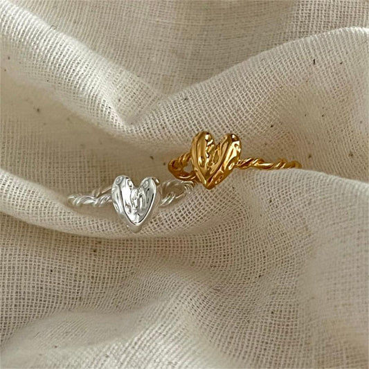 Minimalist Sweet 925 Sterling Silver Irregular Heart Geometric Ring for Women