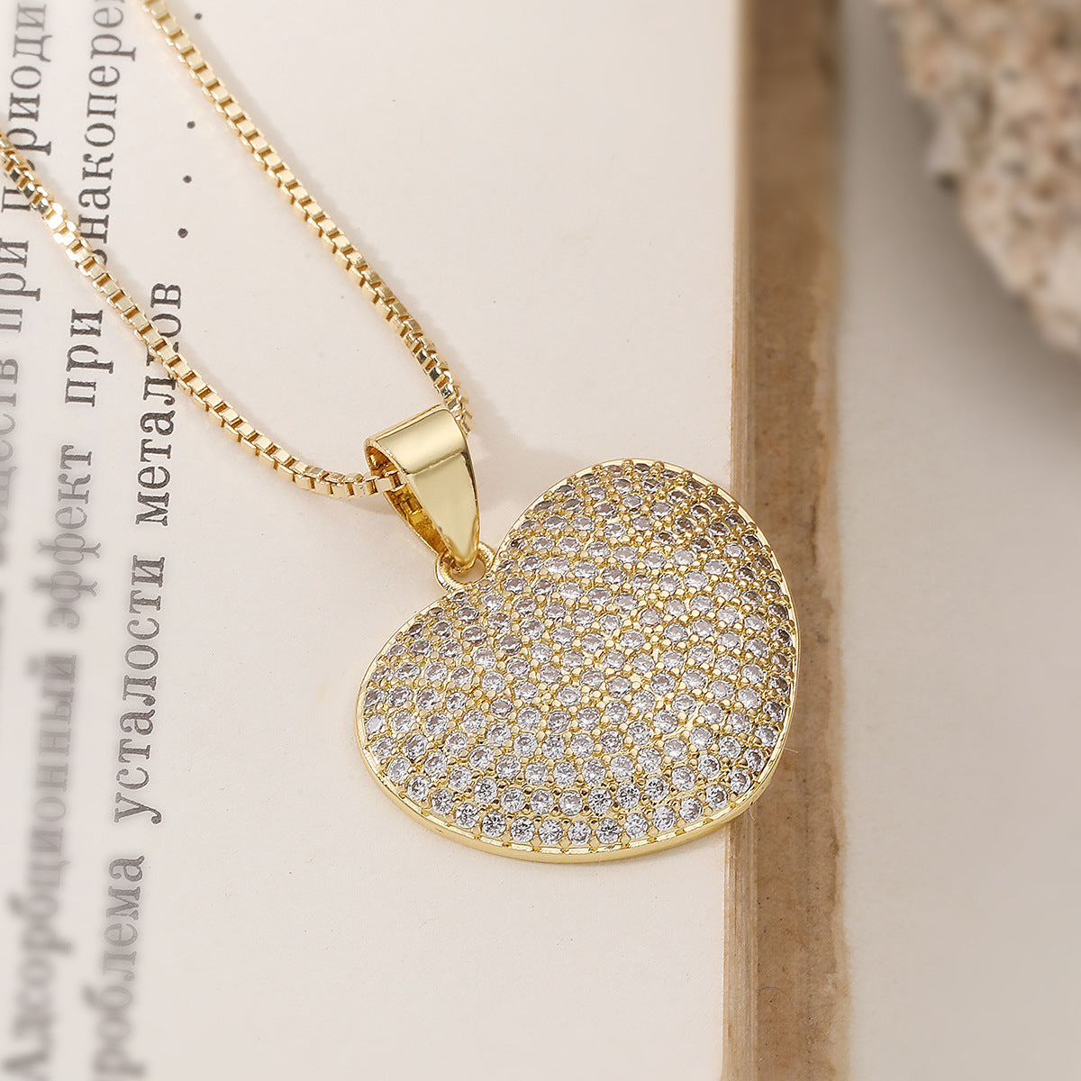 Minimalist Gold Plated Brass Heart Necklace with Cubic Zirconia for Women