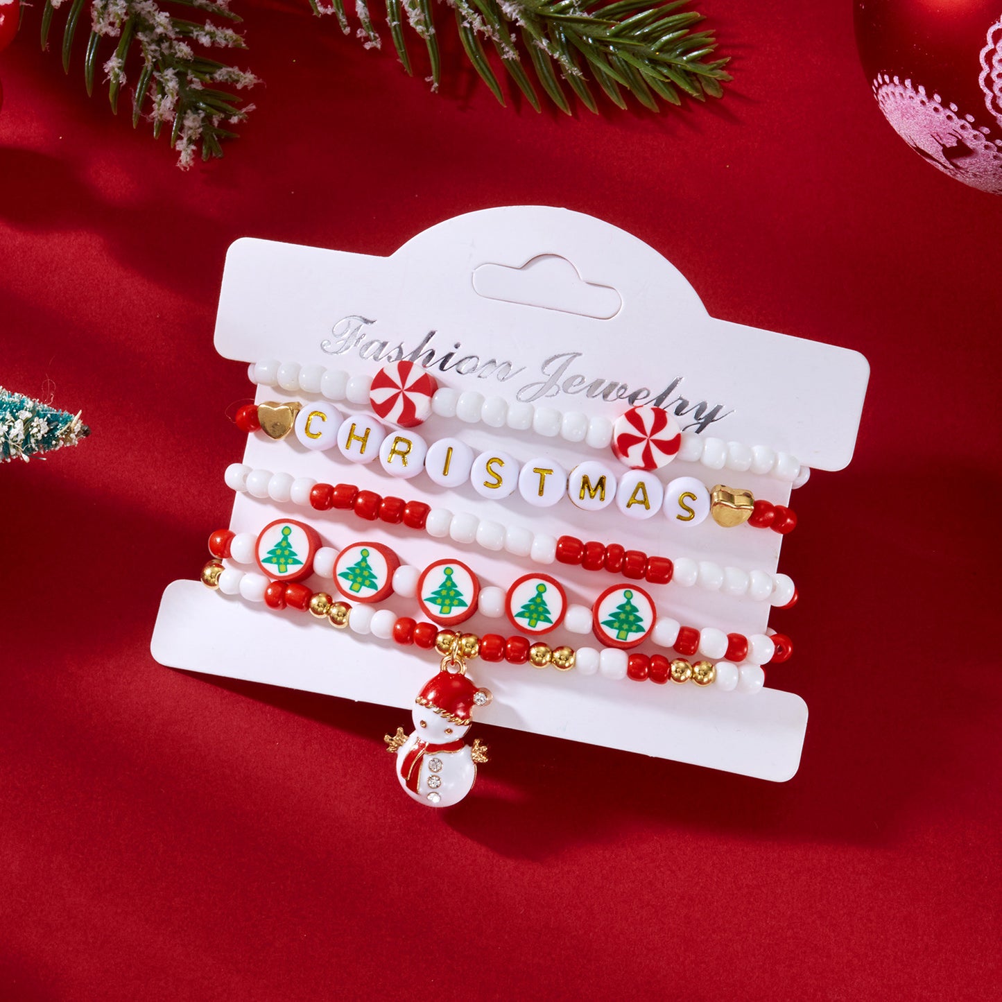 Juego de Pulseras de Aleación Hechas a Mano con Temática Navideña con Colgante de Copo de Nieve y Papá Noel para Mujeres y Hombres