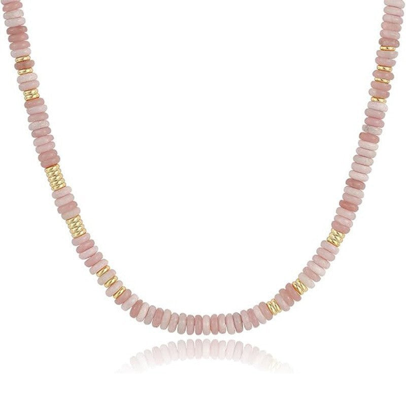 Bohemian Luxury Round Natural Stone Beaded Stainless Steel Necklace for Women