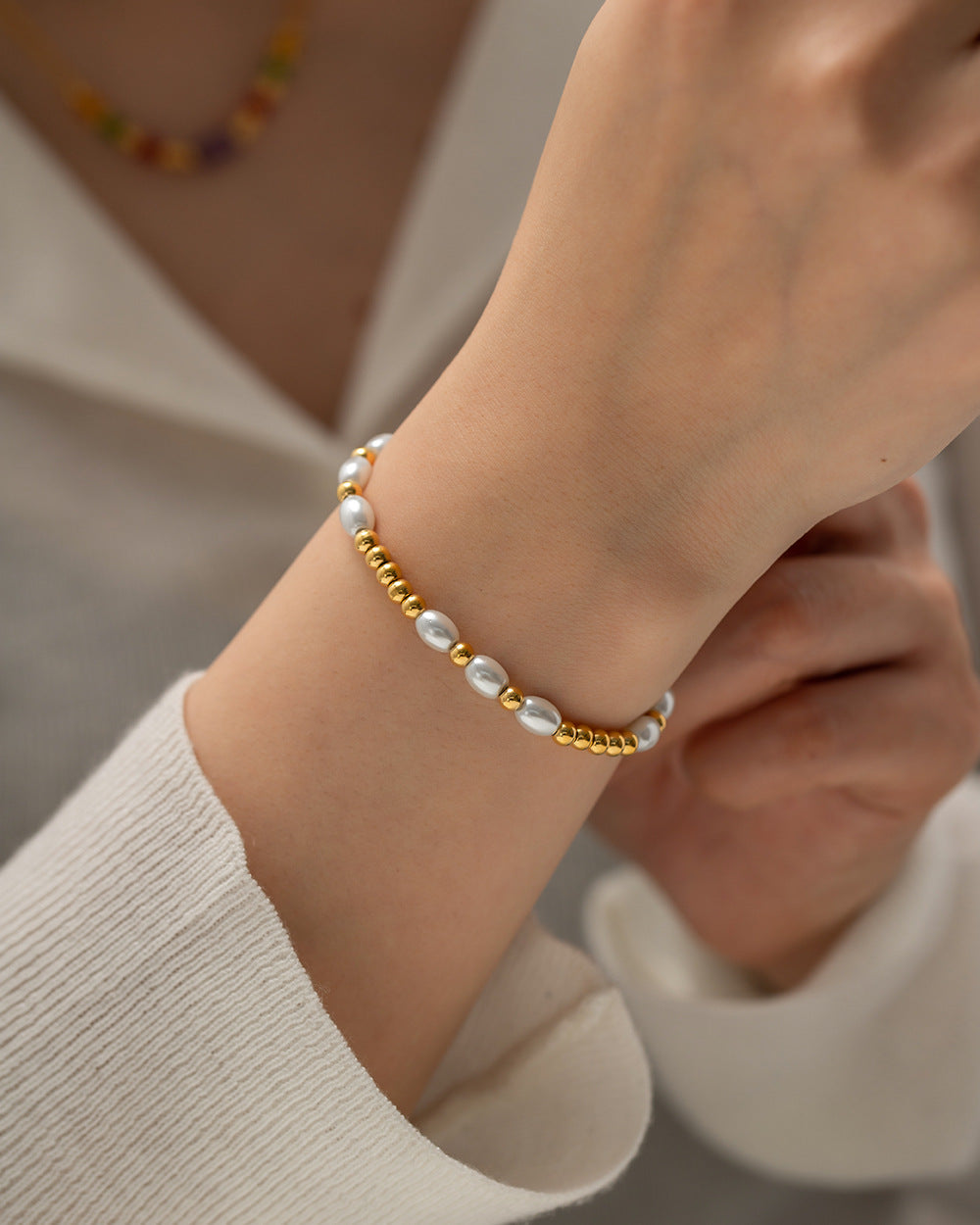 Ins Style Geometric Circle Stainless Steel Bracelet with Glass Pearl and Miyuki Beads Plated in 18K Gold Fashion Jewelry for Women