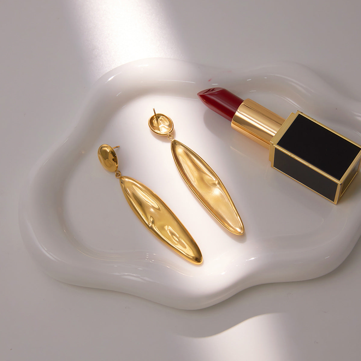 Pendientes de gota de agua geométricos minimalistas de lujo, chapados en oro de 18 quilates, de acero inoxidable para mujer