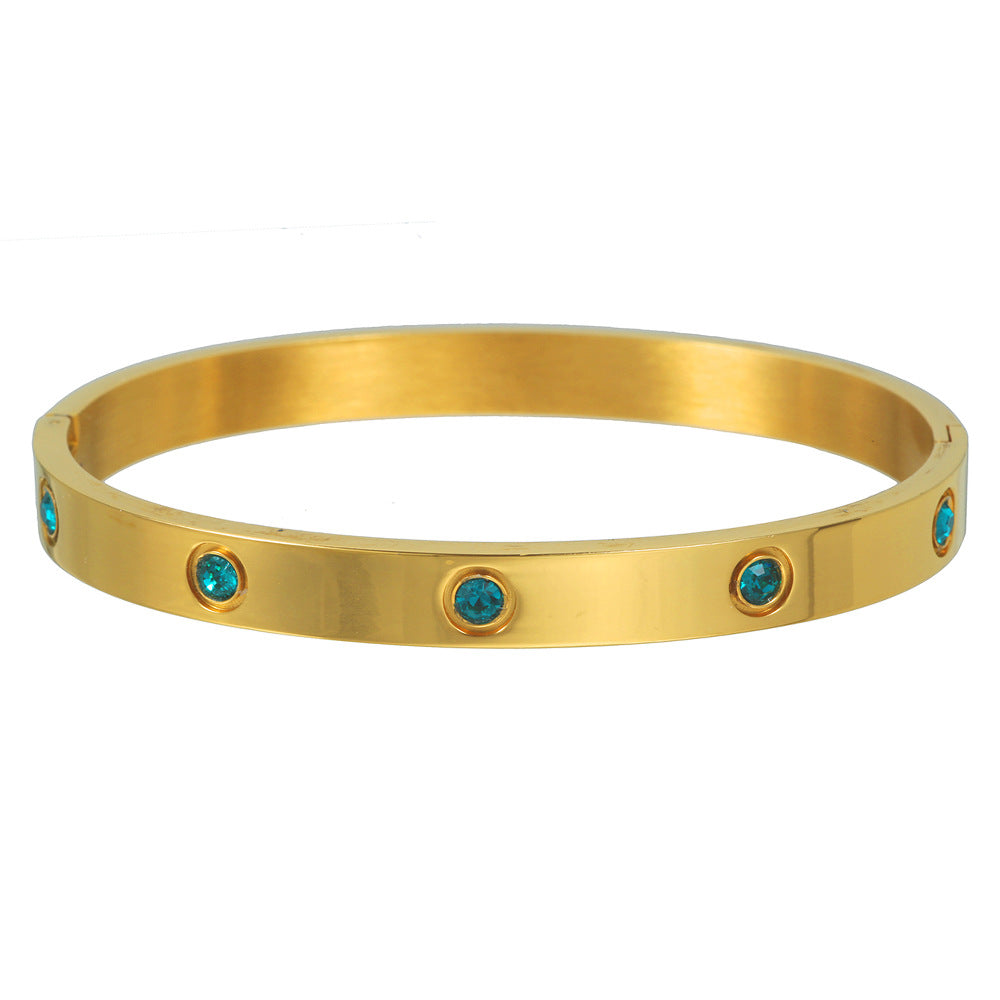 Geometric Round Stainless Steel Plated Rhinestone LOVE Clasp Bracelet Unisex