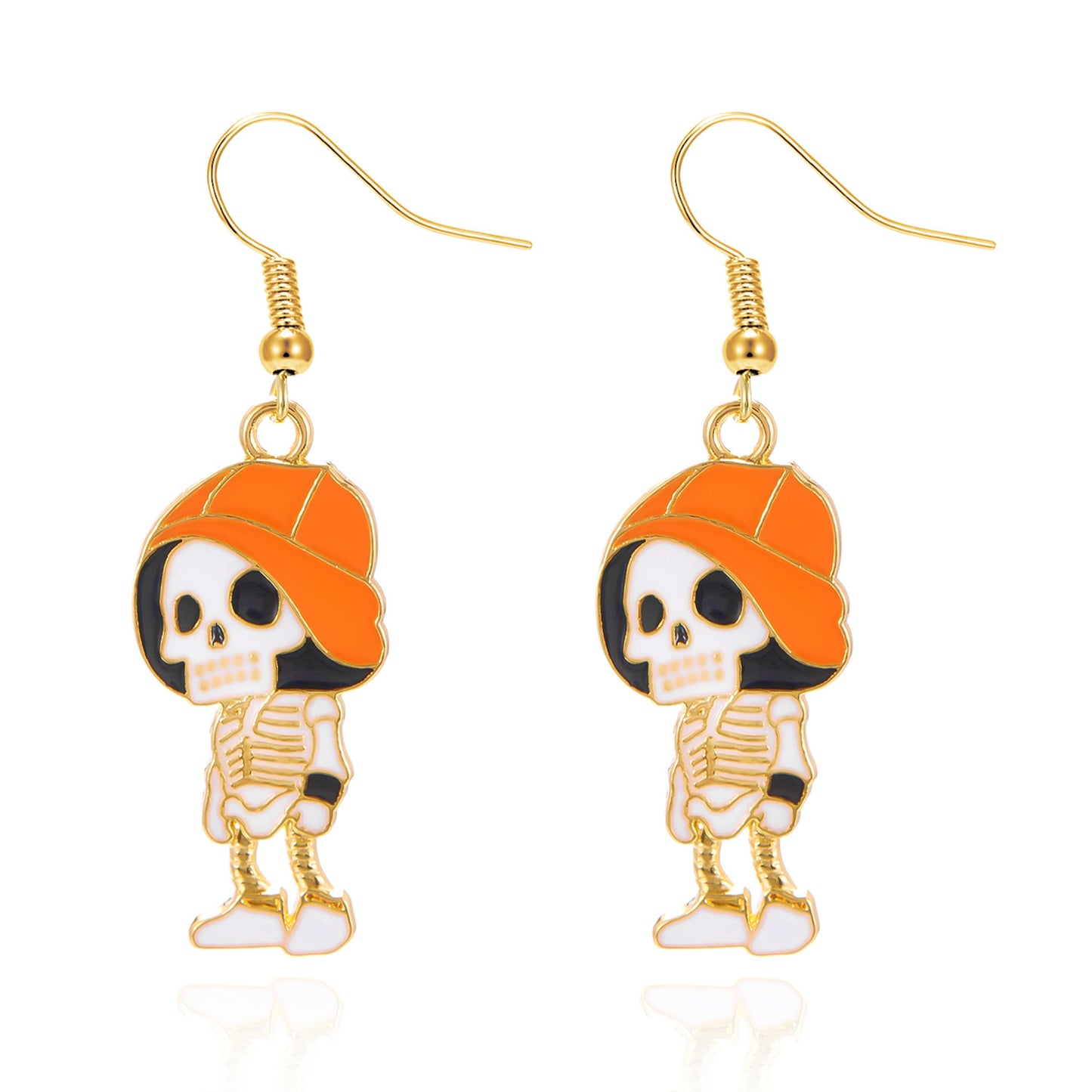 Pendientes de Calavera y Calabaza de Halloween a la Moda con Ganchos de Aleación Bañados en Oro para Mujer
