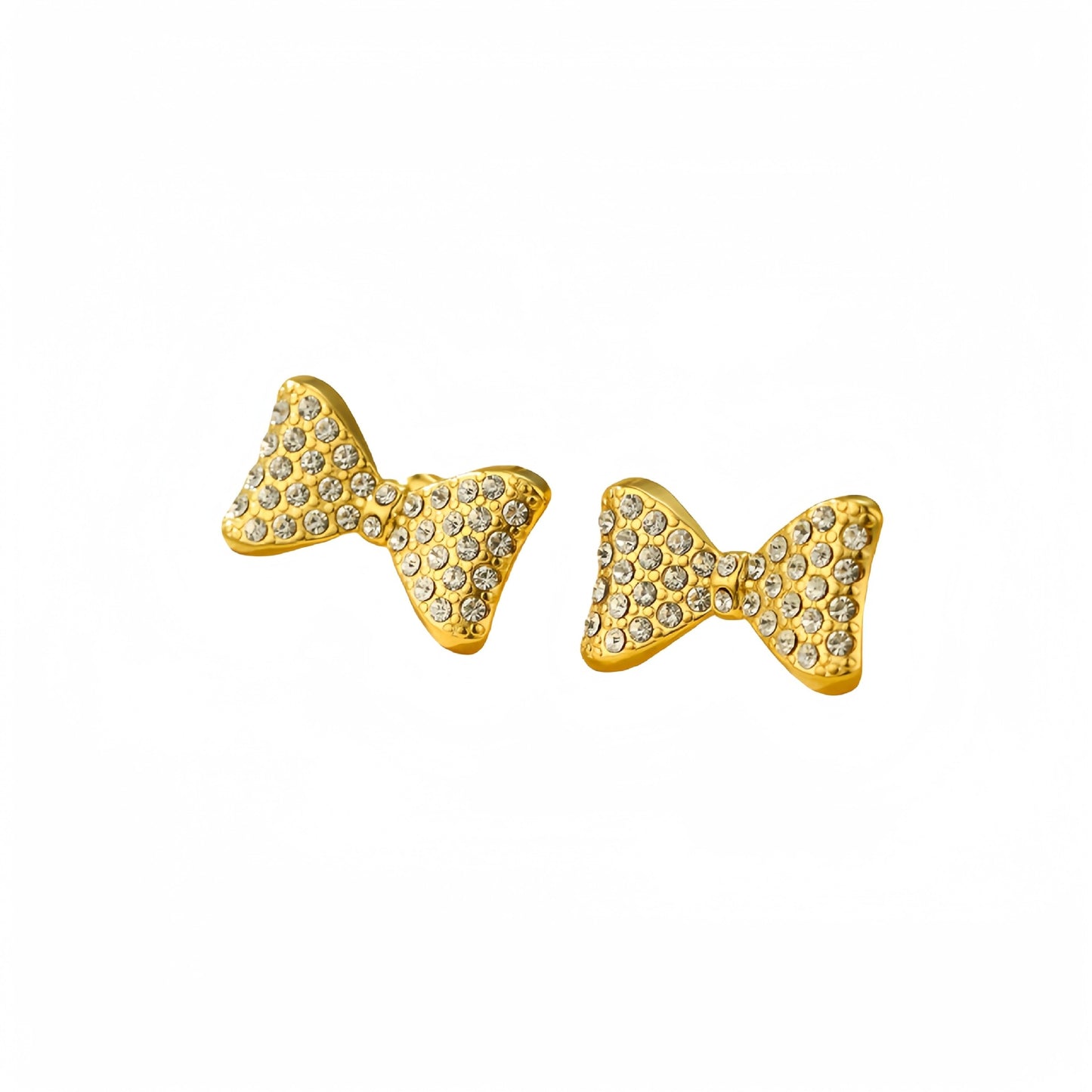 Set di orecchini, collana e anello da donna in acciaio al titanio a forma di fiocco, stile lussuoso, con finitura placcata