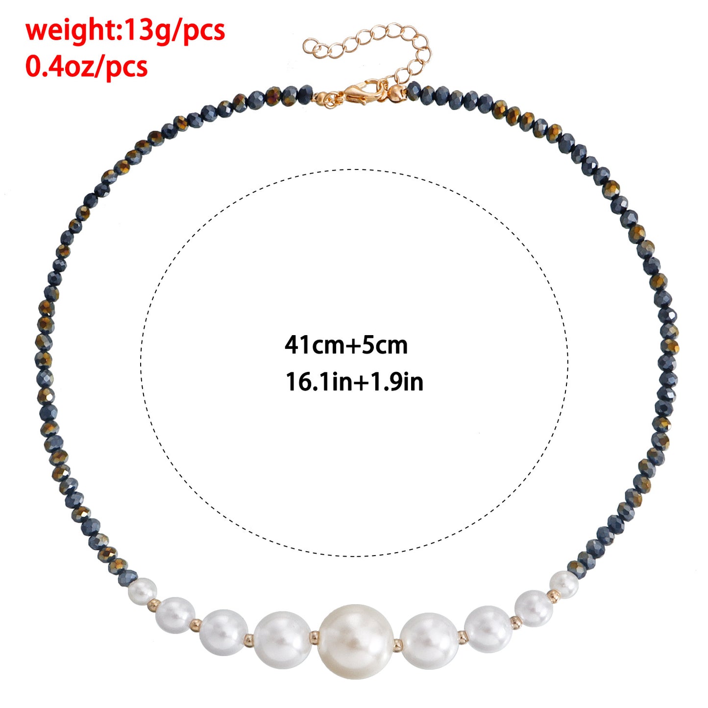 Geometric Black Crystal Faux Pearl Pendant Necklace for Women with Plated Alloy Chain and Clavicle-Style Design