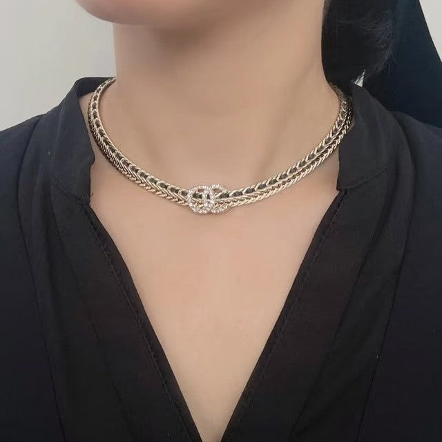 Elegant Luxury Letter Rhinestone Gold Plated Brass Snake Chain Necklace for Women