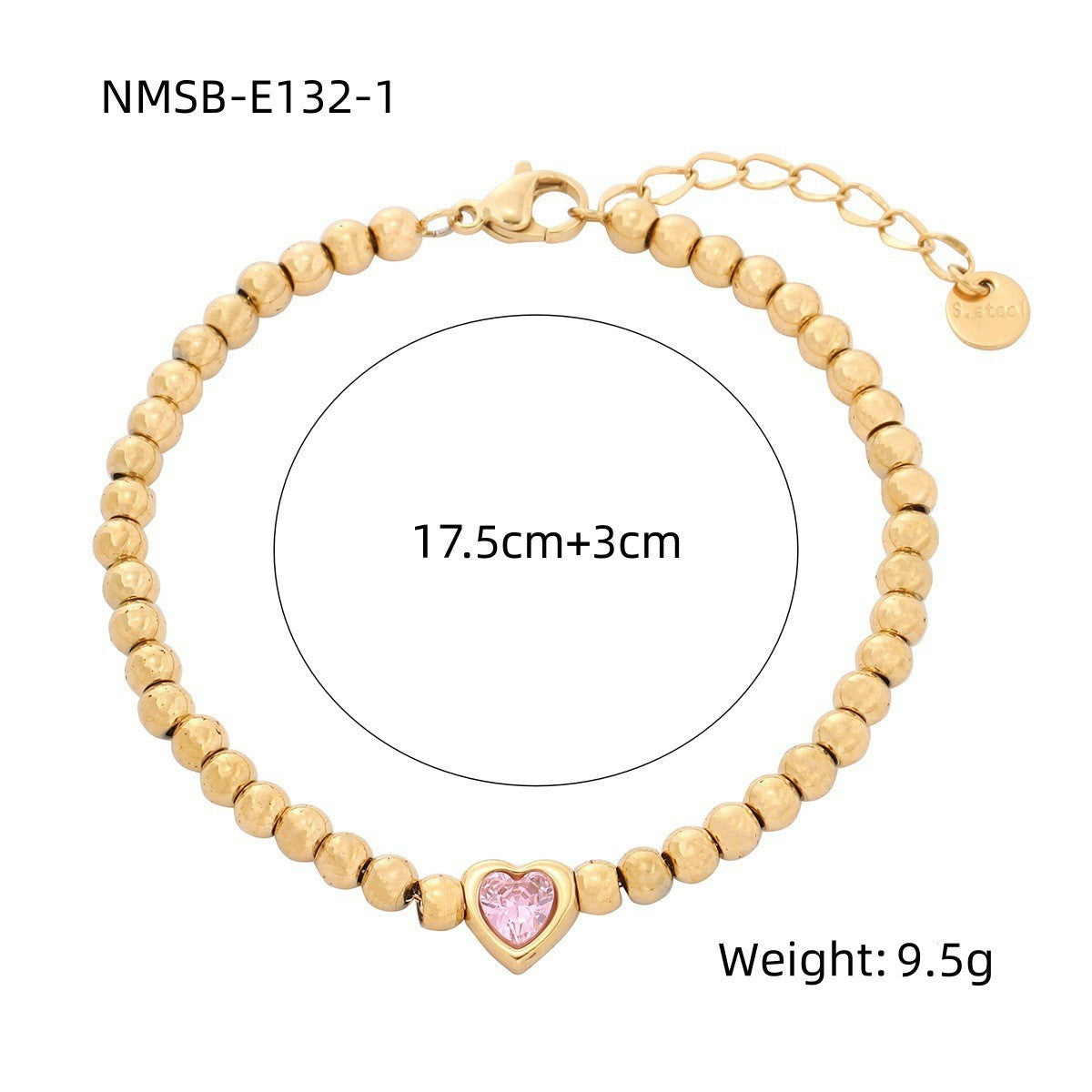 Pulsera de acero titanio con forma de corazón estilo INS para mujer con incrustaciones de pedrería y acabado chapado