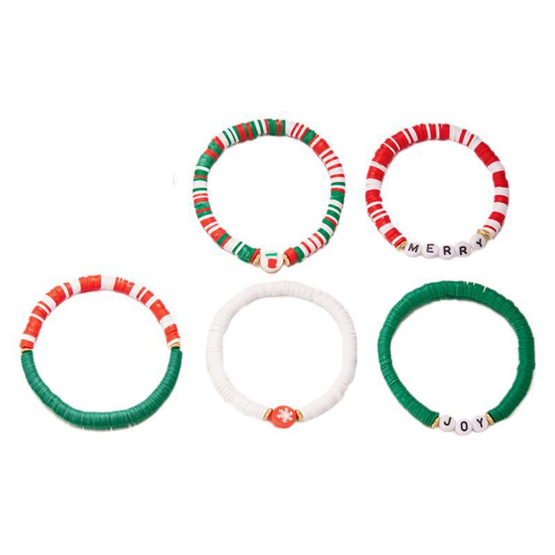 Casual Geometric Resin and Crystal Beaded Bracelet with Snowflake and Christmas Bell Charms for Women