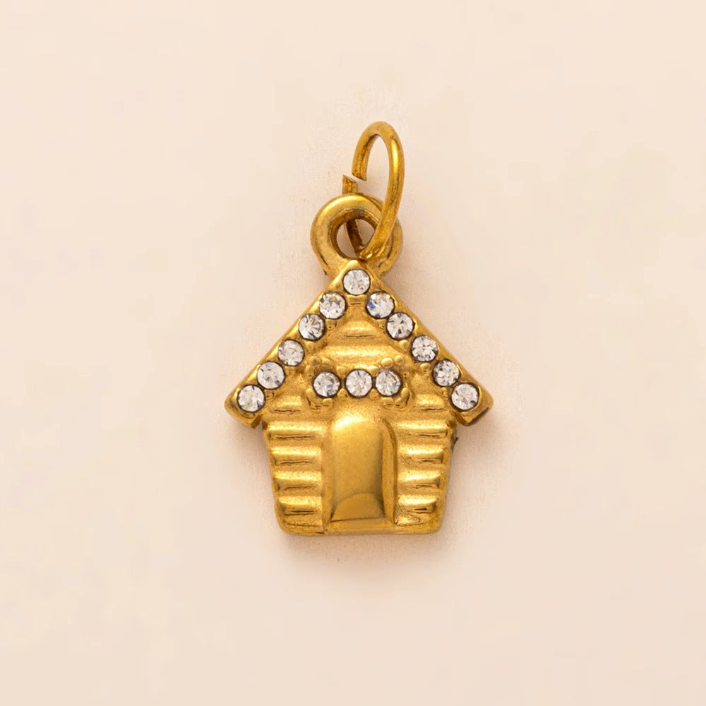 Vintage 18K Gold Plated Stainless Steel DIY Charm Bar Cross Crown Roman Numeral Dice Airplane Shoe Accessories