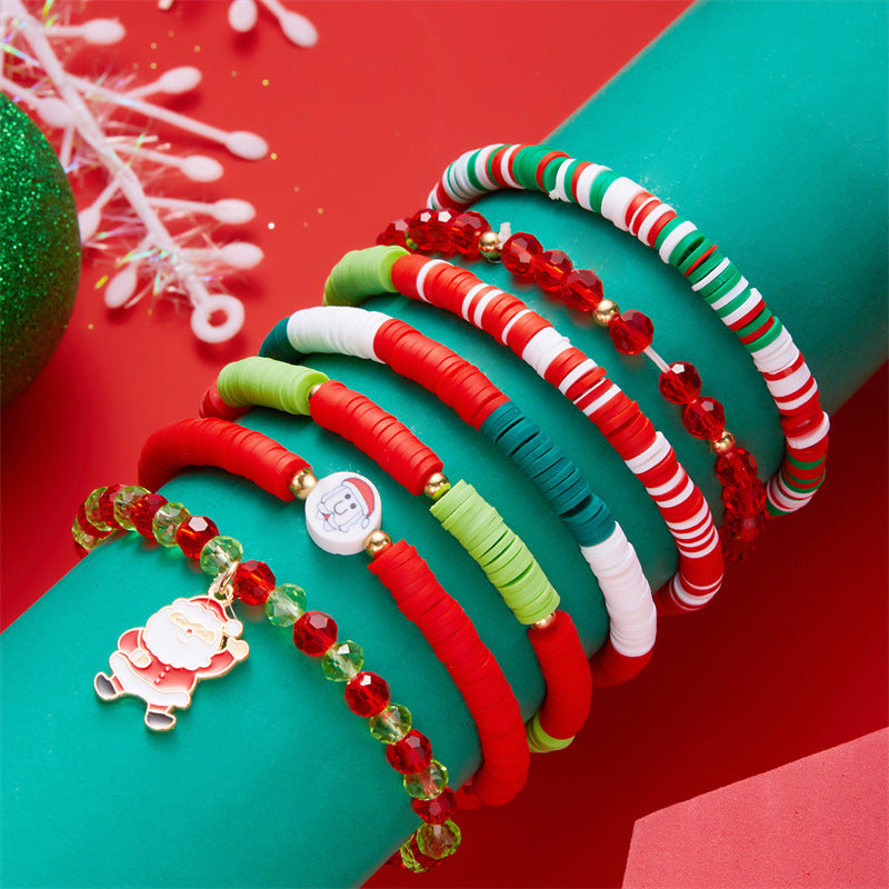 Casual Geometric Resin and Crystal Beaded Bracelet with Snowflake and Christmas Bell Charms for Women