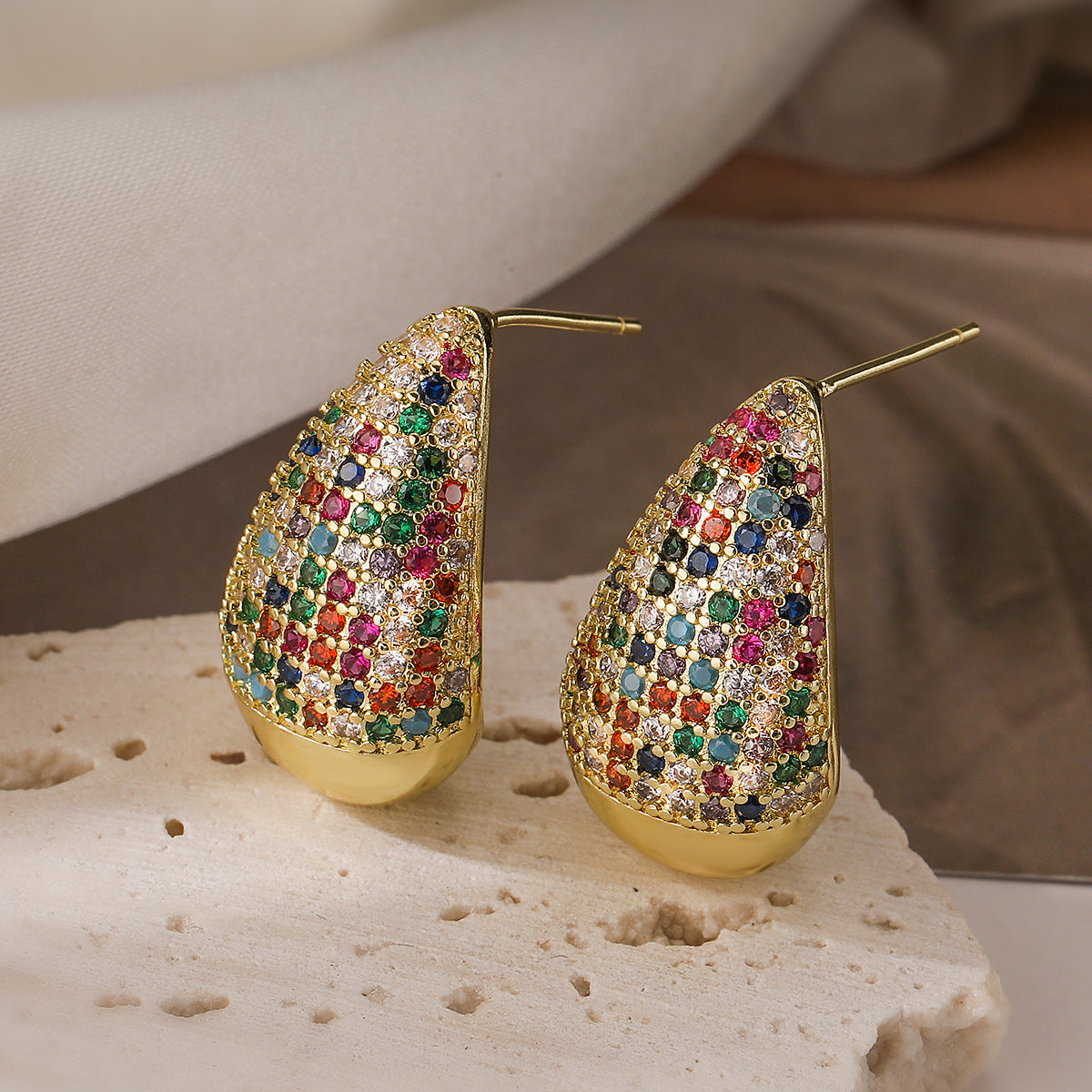 Minimalist Geometric Drop Earrings for Women with Zircon Inlay and Micro-Pave Setting in Brass