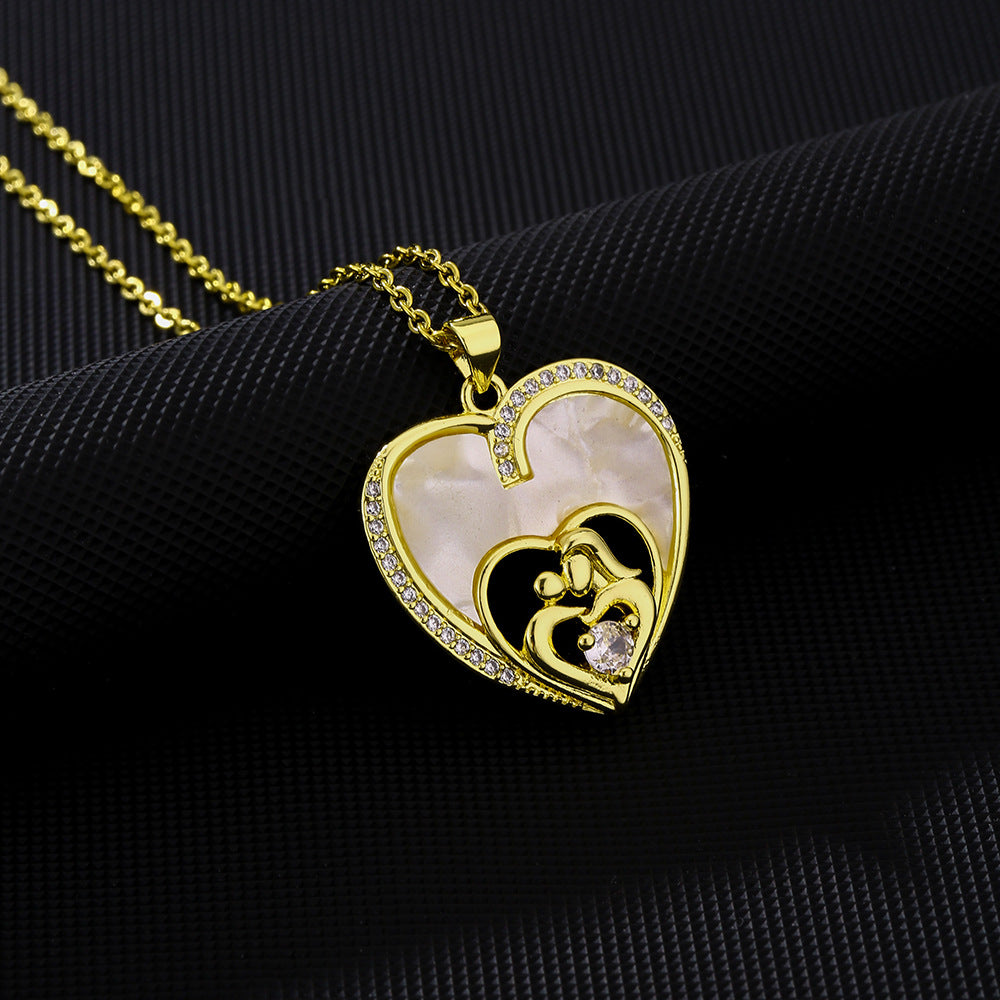 Elegante collana in acciaio inossidabile a forma di cuore con intarsio di zirconi per donna, gioiello con pendente e catena a O