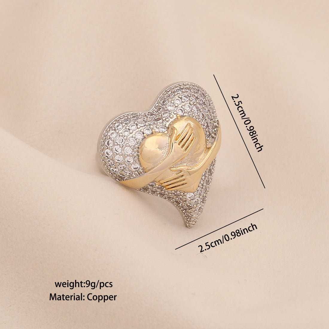 Anello da donna personalizzato in rame a forma di cuore cavo placcato oro
