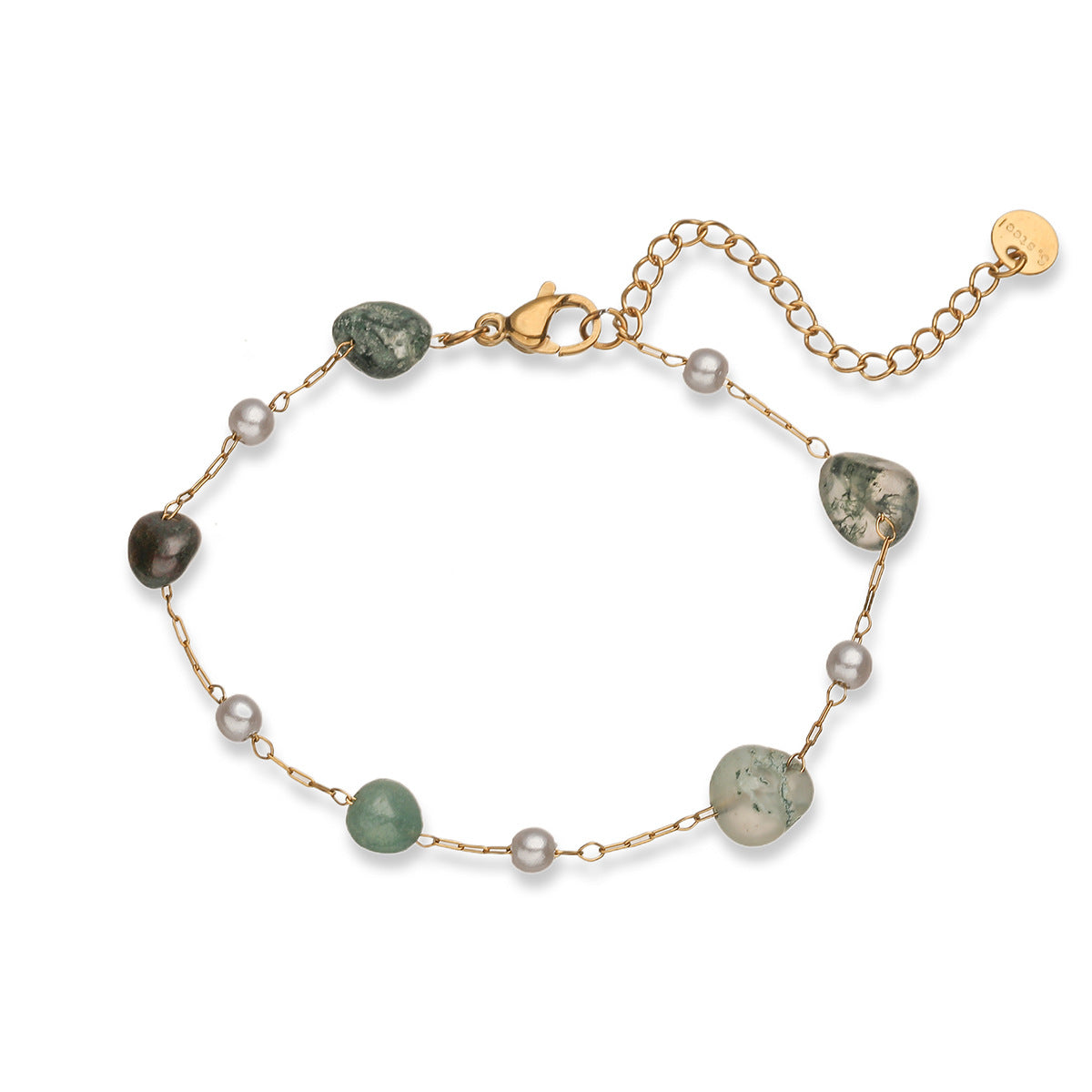 Minimalist Sweet 18K Gold Plated Geometric Natural Gemstone Stainless Steel Bracelet for Women