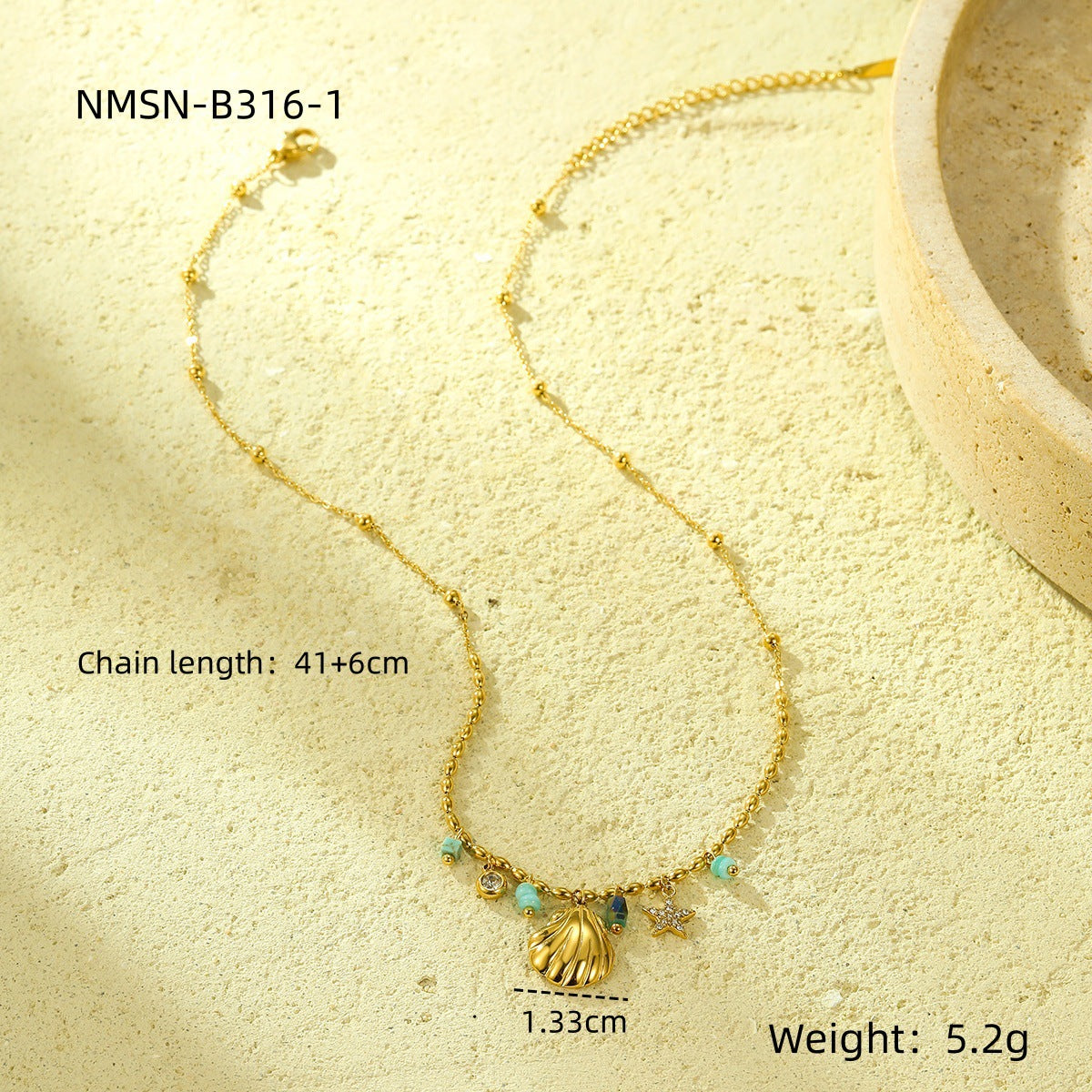 Parure da donna con collana, bracciale, orecchini e anello abbinati in acciaio inossidabile placcato, design geometrico ispirato all'oceano