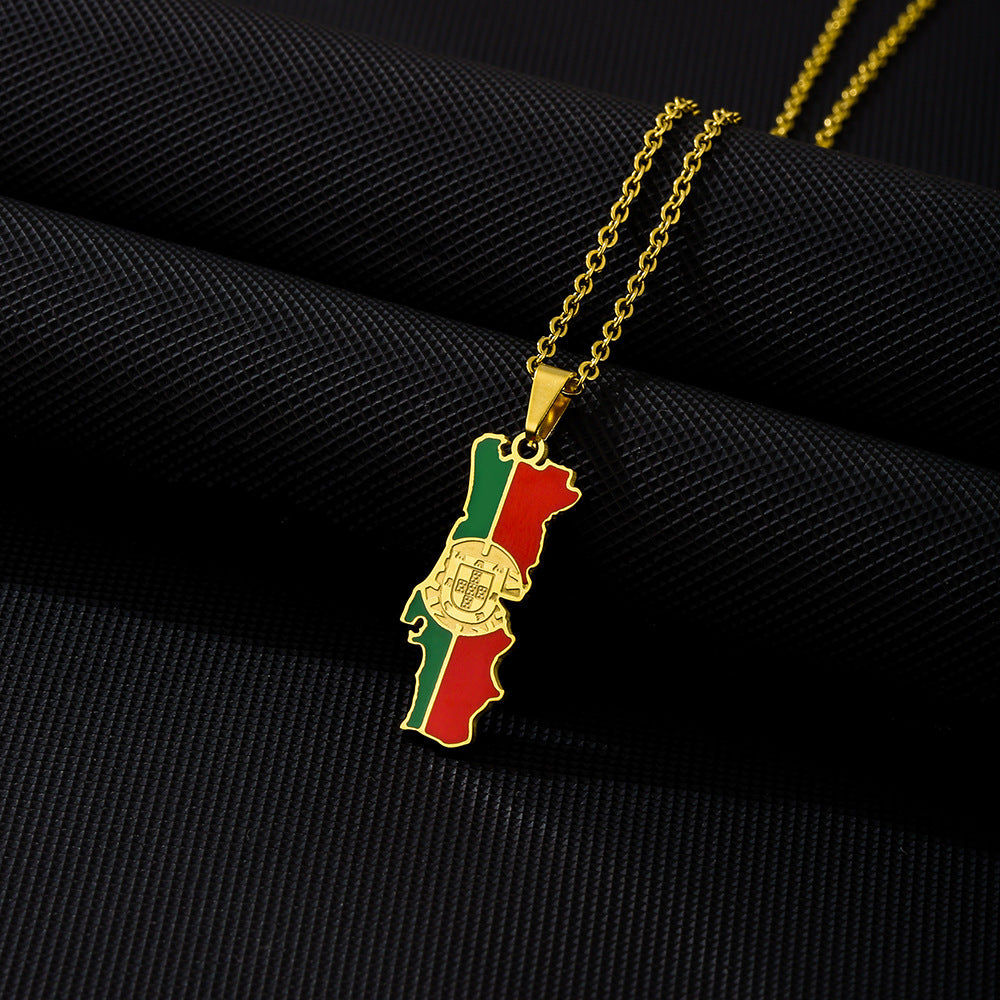 Collar unisex con colgante de acero inoxidable, diseño geométrico étnico vintage, acabado chapado y cadena tipo O.