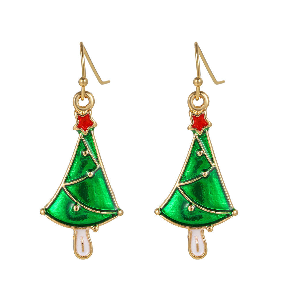 Drip Oil Alloy Geometric Santa Claus Candy Snowman Christmas Boot Earrings for Women