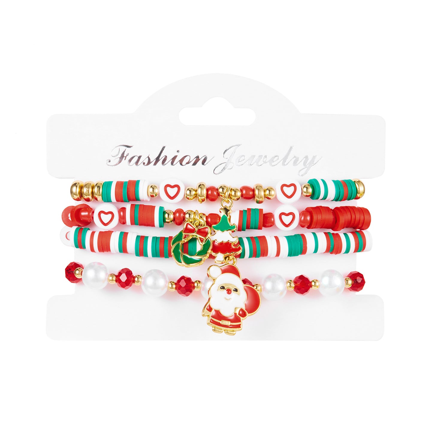 Handmade Alloy Christmas Tree Snowflake Santa Pendant Bracelet Set for Women with Festive Holiday Theme