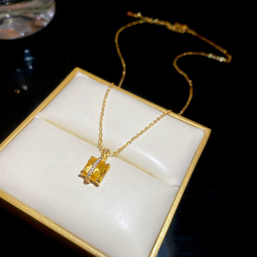 Set collana e orecchini da donna in rame intarsiato con zirconi quadrati, stile vintage elegante