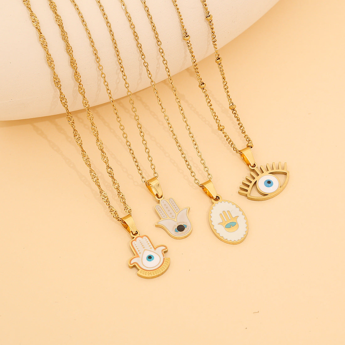 Collana Personalizzata in Acciaio Inossidabile con Smalto Geometrico a Occhio
