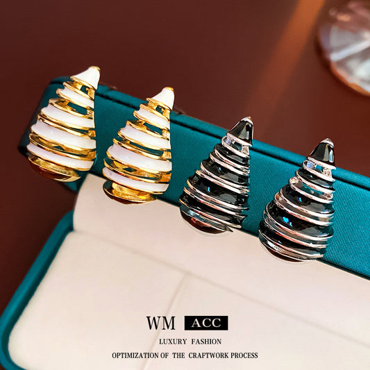 Vintage Geometric and Seashell-Shaped Gold-Plated Copper Stud Earrings with Steel Posts for Women