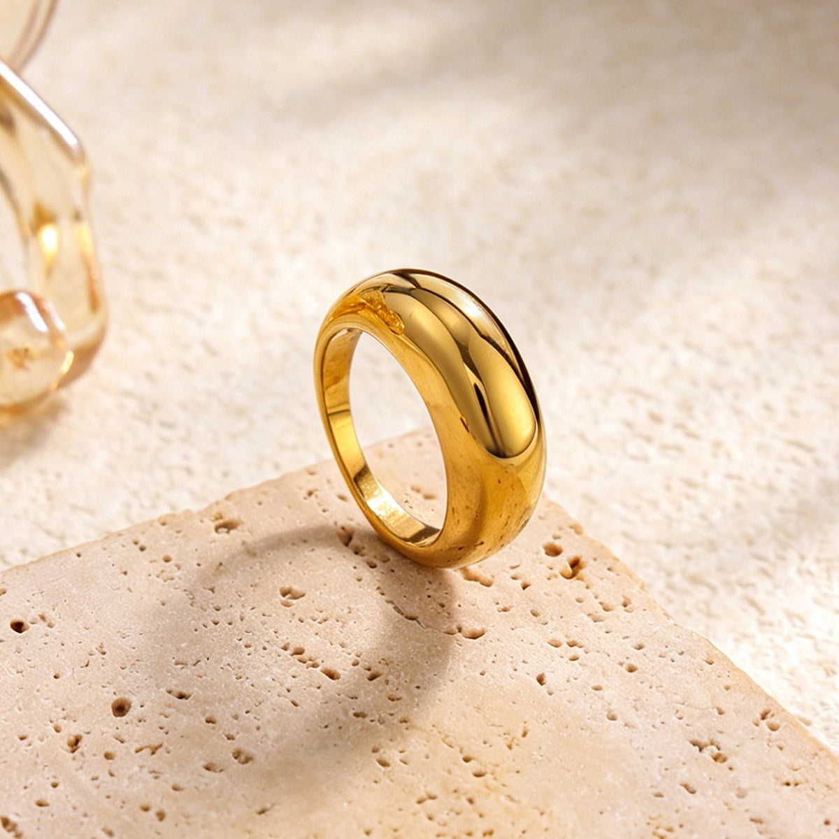 Luxury Minimalist 18K Gold Plated Stainless Steel Rhinestone Inlaid Geometric Open Ring for Women