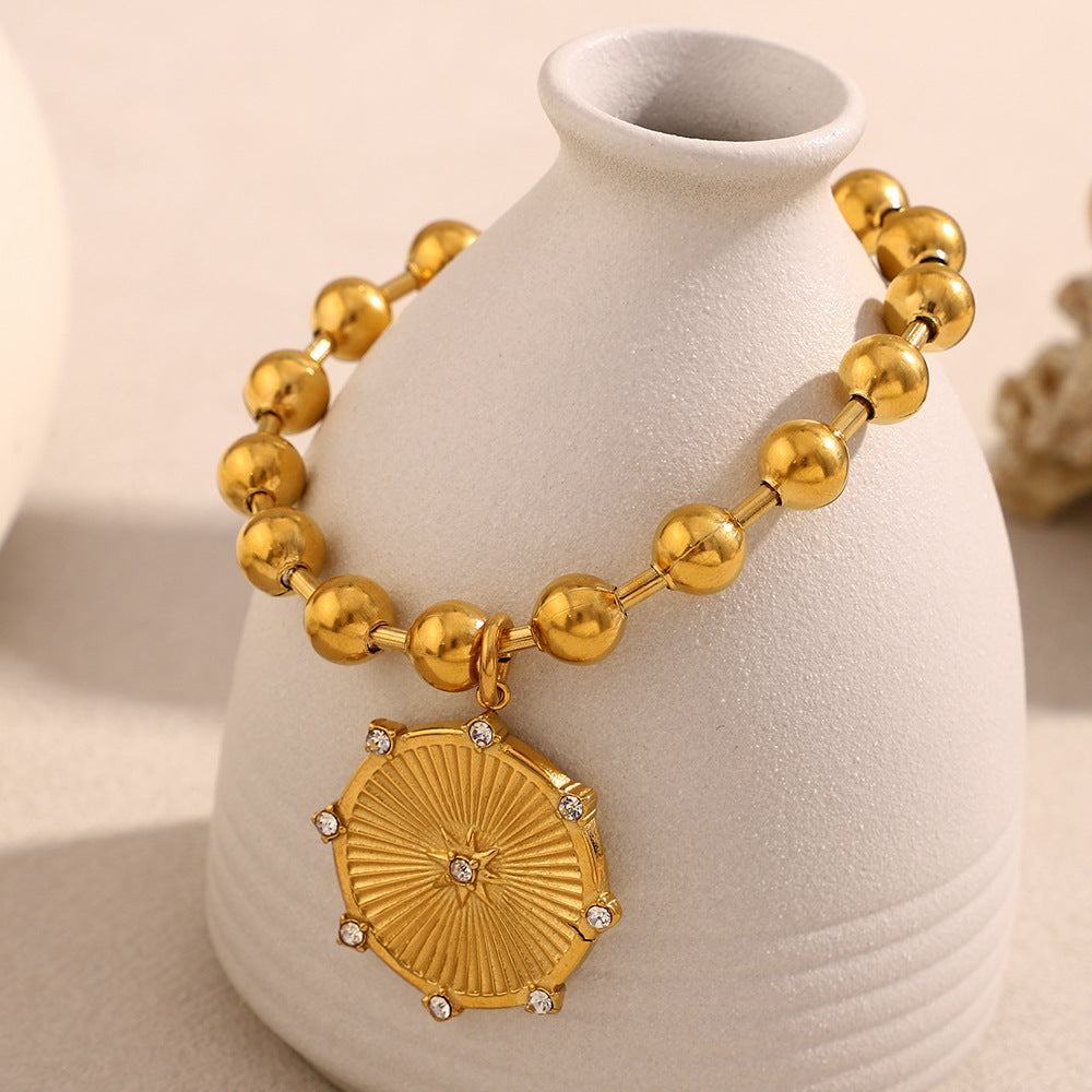 Fashion Minimalist Eight-Pointed Star Pendant Necklace and Bracelet Set in Stainless Steel with 18K Gold Plating