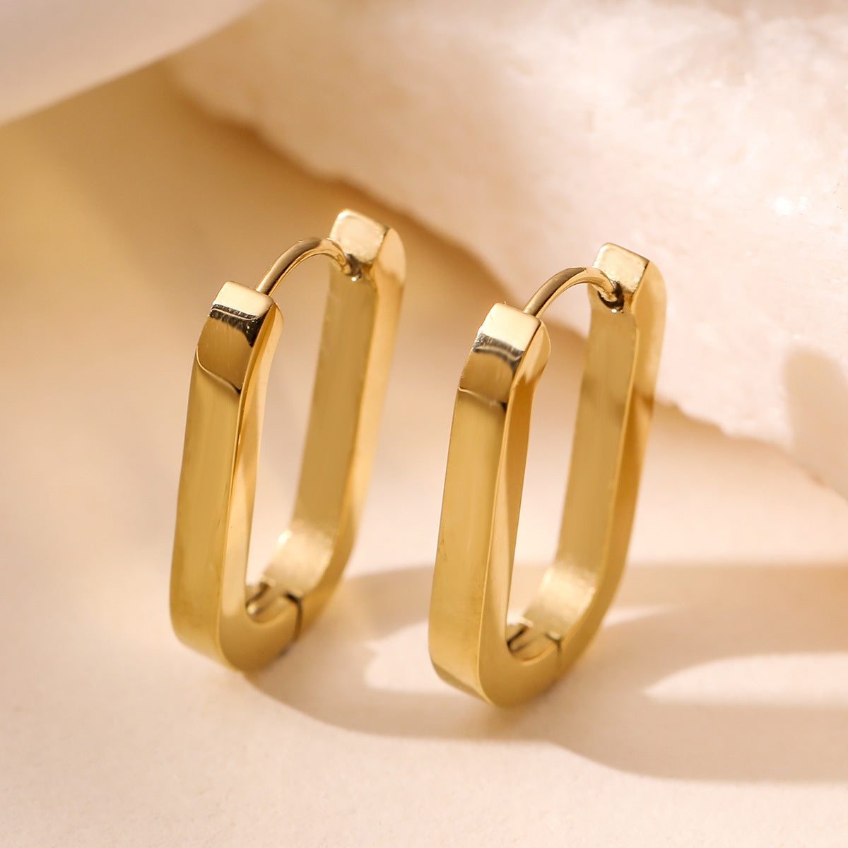 Minimalist 18K Gold Plated Stainless Steel Geometric U-Shaped Earrings for Women