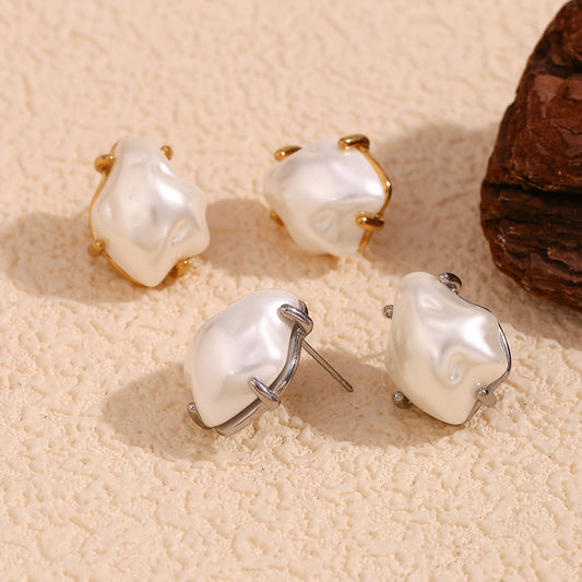 Pendientes de acero inoxidable de estilo barroco vintage con diseño geométrico, chapado en oro de 18 quilates y detalles de perlas simuladas para mujer