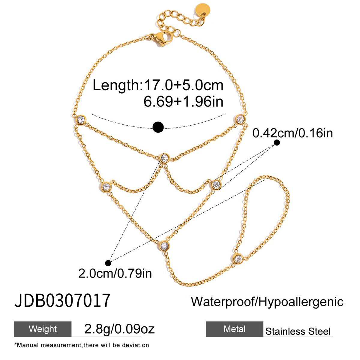 Pulsera de malla de acero de titanio geométrica de acero inoxidable con circonita para mujer, accesorio de moda de lujo chapado