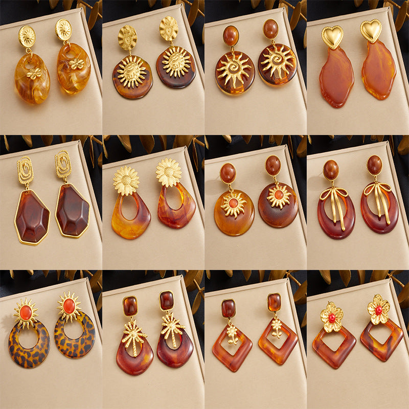 Vintage Geometric Bow Resin Plated Stainless Steel Earrings