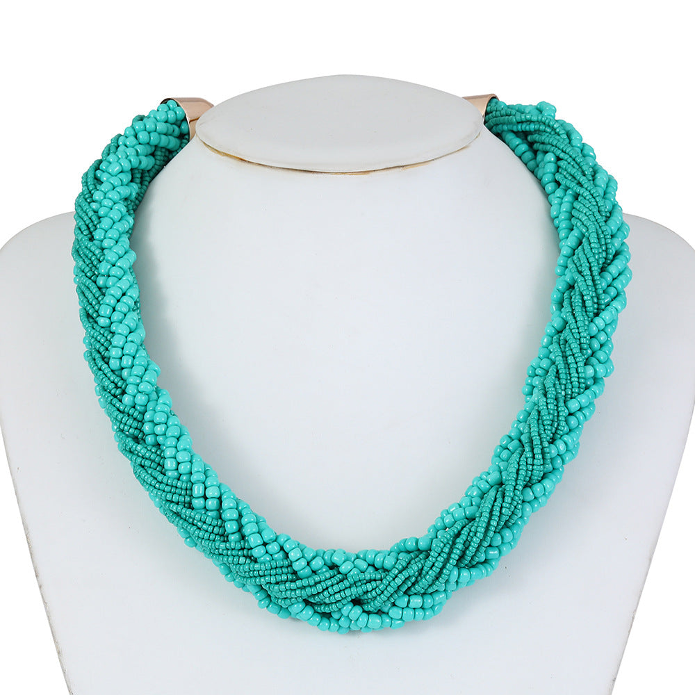 Set di collana multifilo bohémien dolce-grintoso da donna con catena di perline di vetro e girocollo a rete