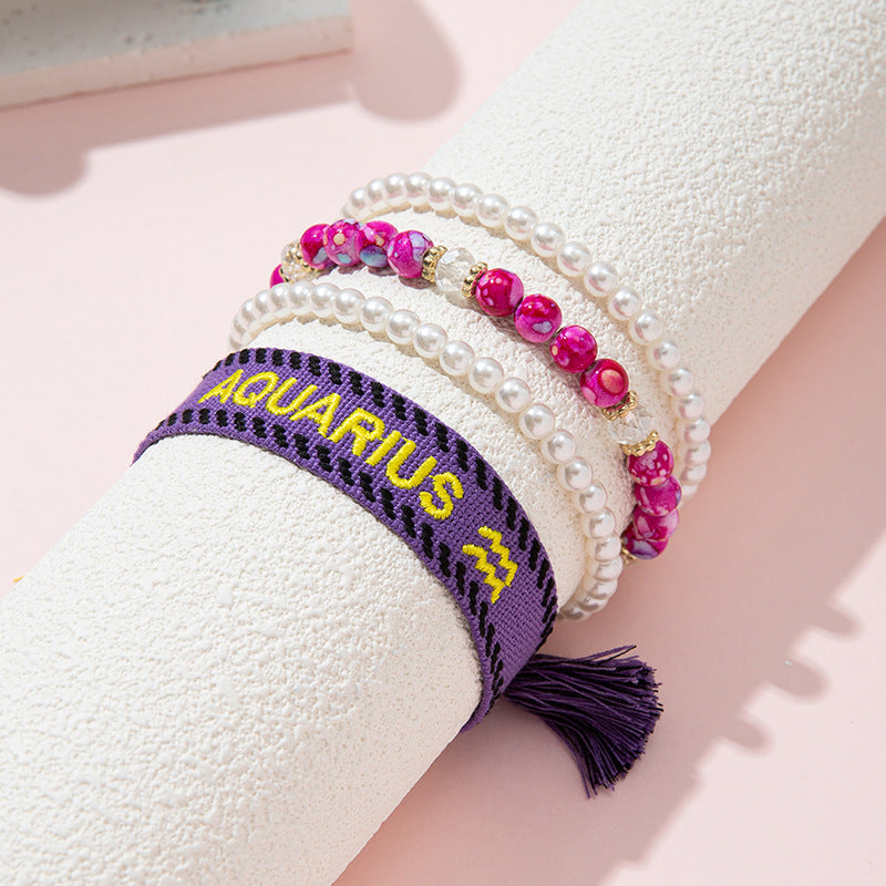 Bohemian Children's Woven Bracelet with Star Charm and White Crystal Accent for Girls Aged 6 to 10 Years
