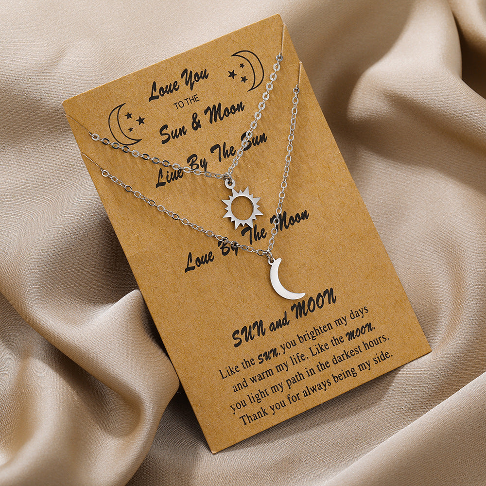 Sun Moon Titanium Steel Plated Necklace Set for Couples