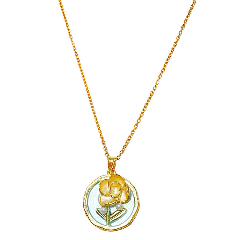 Minimalist Enamel Plated Floral Titanium Steel Necklace