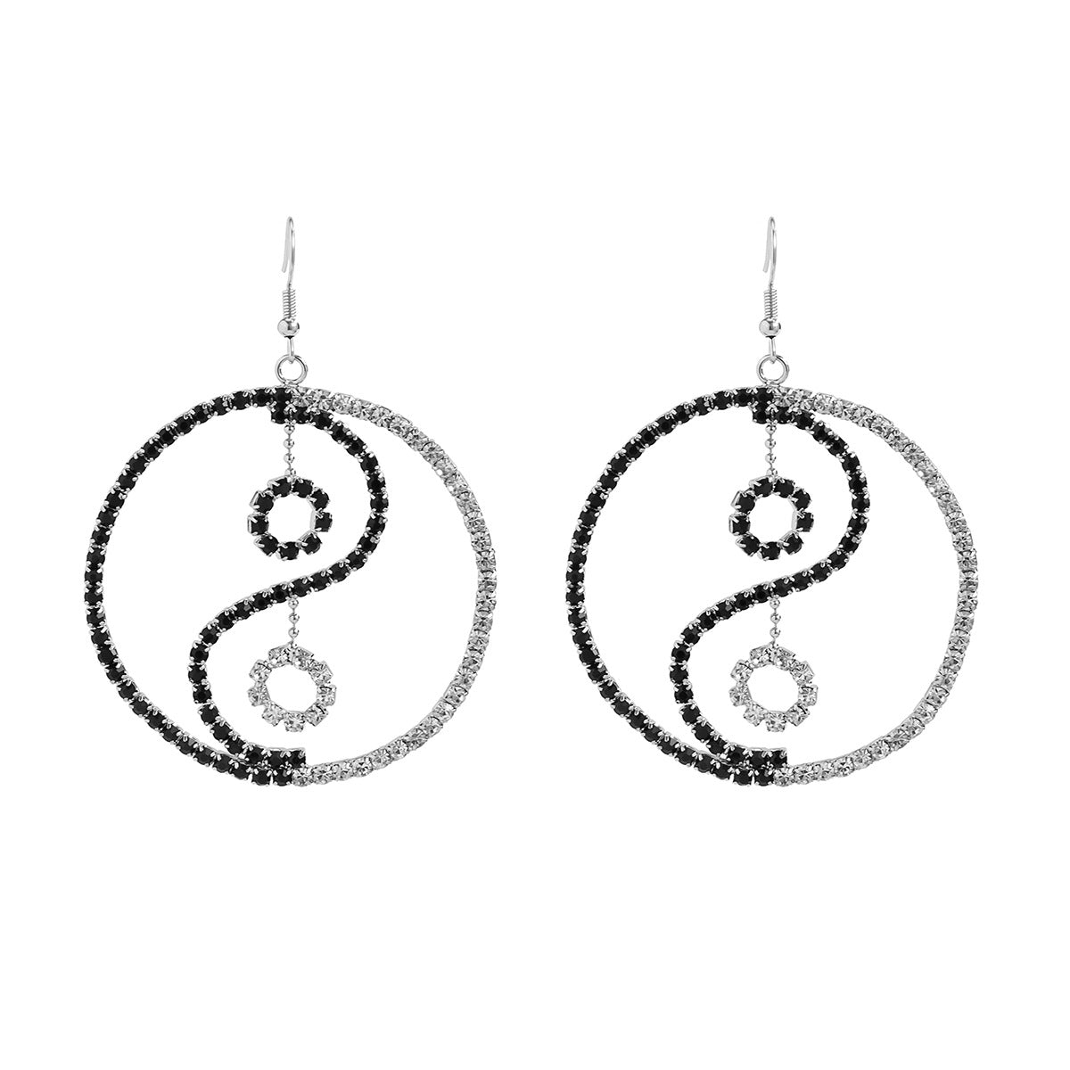 Pendientes de botón geométricos Yin Yang vintage para mujer con metal galvanizado y detalles de diamantes de imitación
