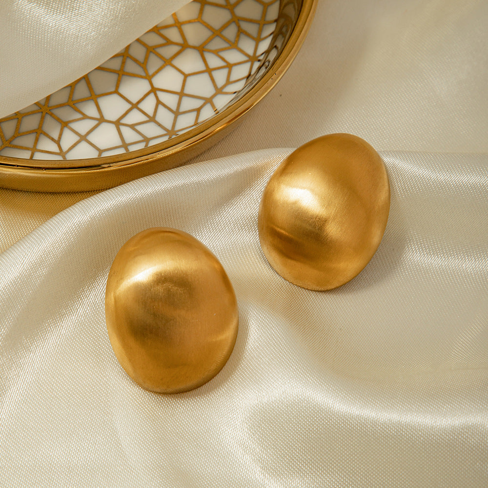 Minimalist 18K Gold Plated Brushed Oval Geometric Stainless Steel Earrings for Women