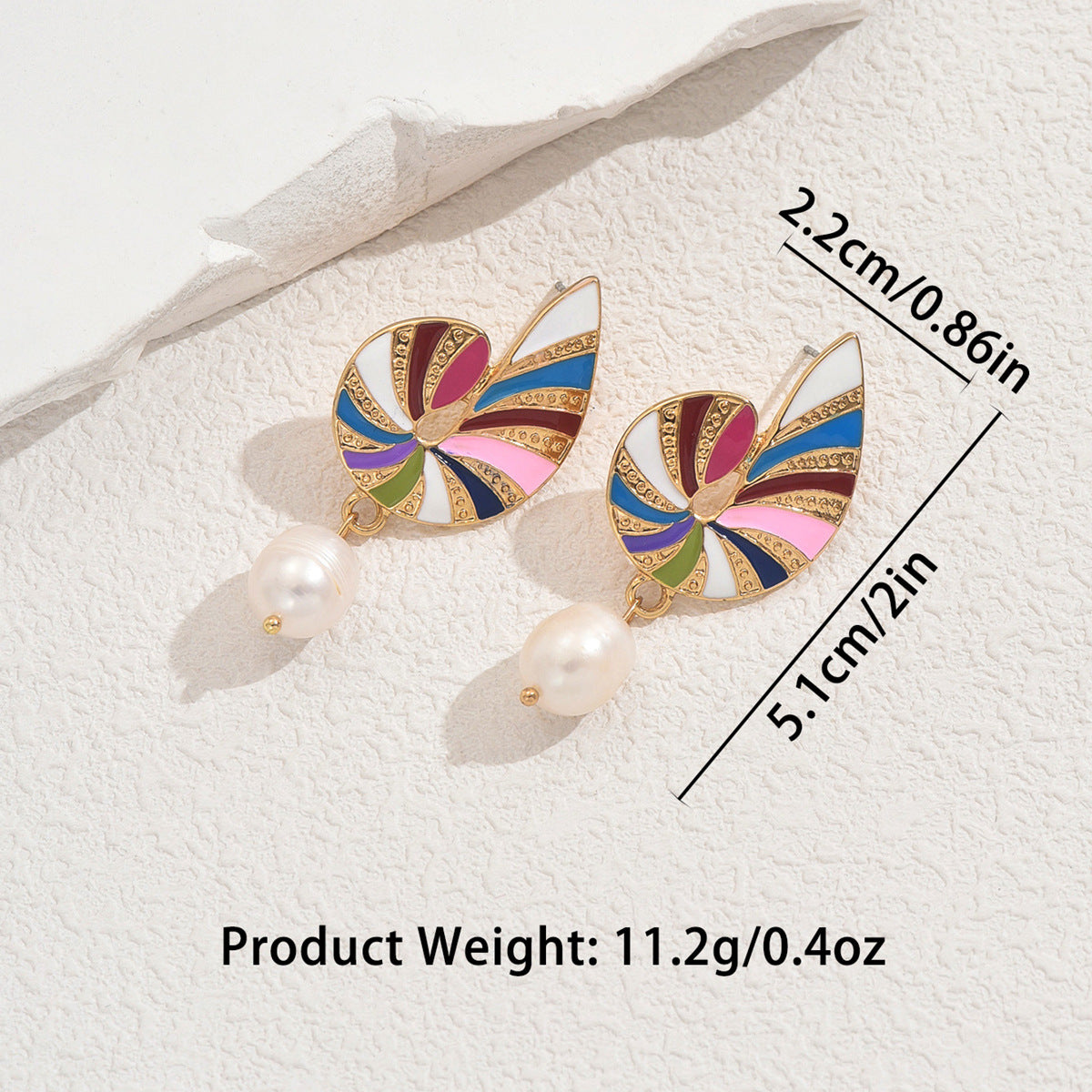Fashionable Geometric Abalone-Shaped Enamel Earrings in Zinc Alloy with Stainless Steel Posts for Women