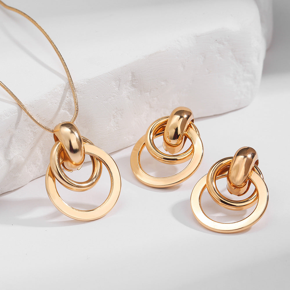 Casual Elegant Geometric Round Plated Alloy Necklace and Earring Set for Women