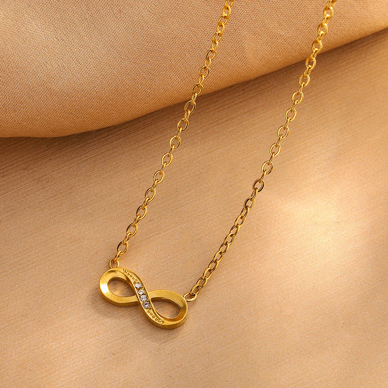 Set di gioielli da donna casual in acciaio inossidabile con simbolo dell'infinito, con collana, bracciale e orecchini con catena a cavo placcata